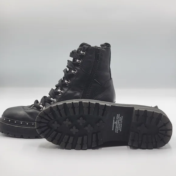 Steve Madden Women's Size 6.5 Combat Boots Black Leather & Faux Fur Rainier Moto - Picture 6 of 9